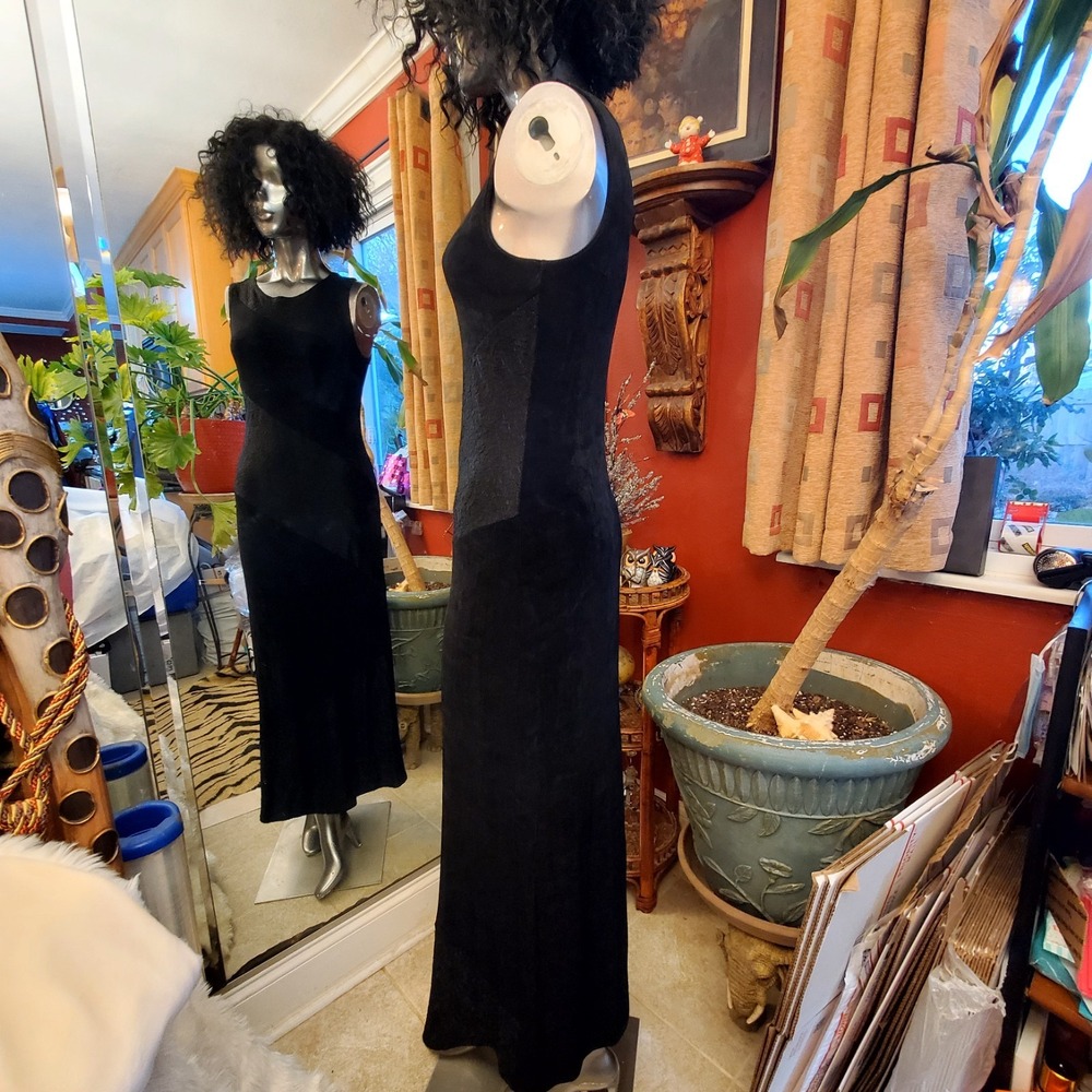 Vintage 90s Jalate Blk Heavy Liquid Knit Dress Womens M Drapey, Fluid, Goth- USA - Picture 12 of 12